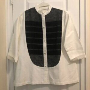 Lorain Croft Black and White Tuxedo 3/4 Sleeve Shirt Blouse S EUC